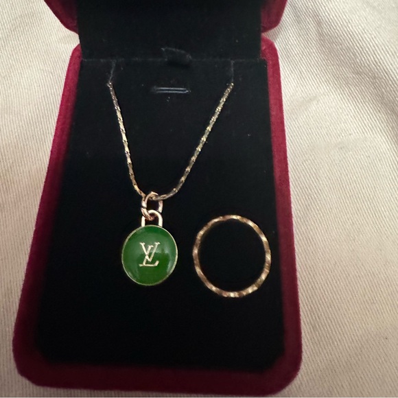 Green Louis Vuitton repurposed zipper charm necklace w/ gold plated 17” chain - Picture 4 of 4